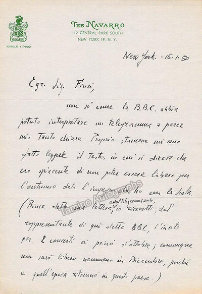 Cantelli, Guido - Autograph Letter Signed 1950