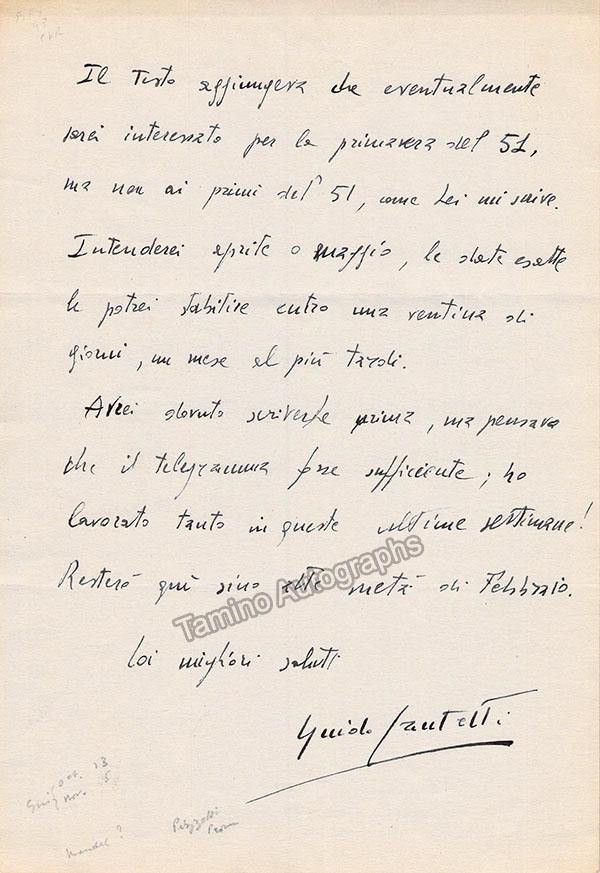 Cantelli, Guido - Autograph Letter Signed 1950 - Tamino