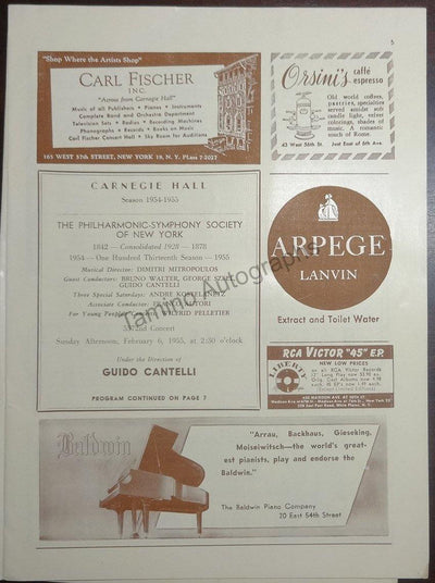 Cantelli, Guido - Program Carnegie Hall 1955