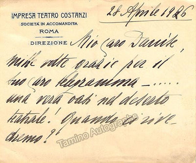 Carelli, Emma - Autograph Note Signed 1926