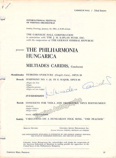 Caridis, Miltiades - Signed Program Page New York 1964