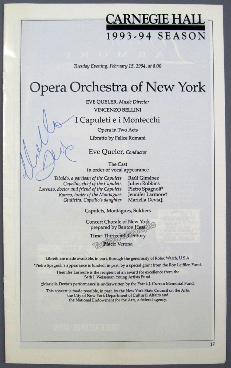 Carnegie Hall - Cast Pages Signed by Singers (1976-1994) – Tamino
