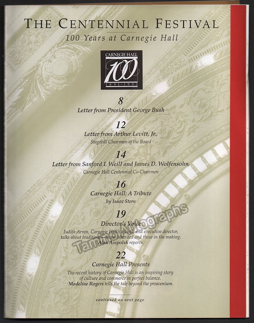 Programme Notes Example Carnegie Hall Carnegie Hall - Centennial Festival Program 1991 Unsigned