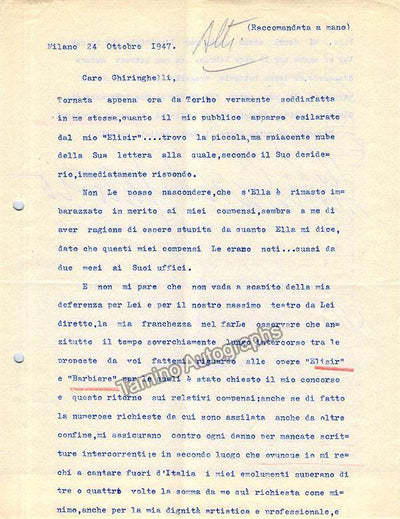 Carosio, Margherita - Typed Letter Signed