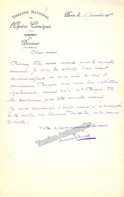 Carre, Albert - Autograph Letter Signed 1914
