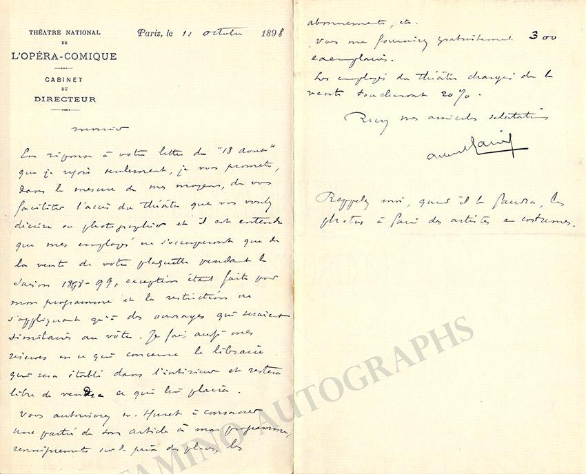 Carre, Albert - Lot of 3 Autograph Letters Signed - Tamino