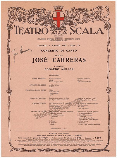 Carreras, Jose - Signed Teatro La Scala Playbills 1982-1996 (Various Playbills)