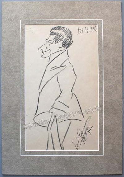 Caruso, Enrico - Large Signed Caricature of baritone Adamo Didur