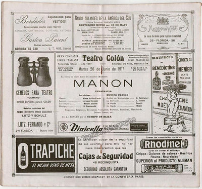 Caruso, Enrico - Program Teatro Colon Manon 1917