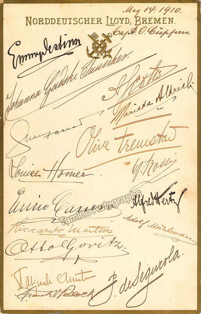 Caruso, Enrico - Signed Cruise Sheet with Multiple other Signatures, 1910
