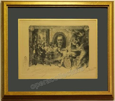 Caruso, Enrico - Signed Illustrated Menu Lotos Club 1916 - Framed!
