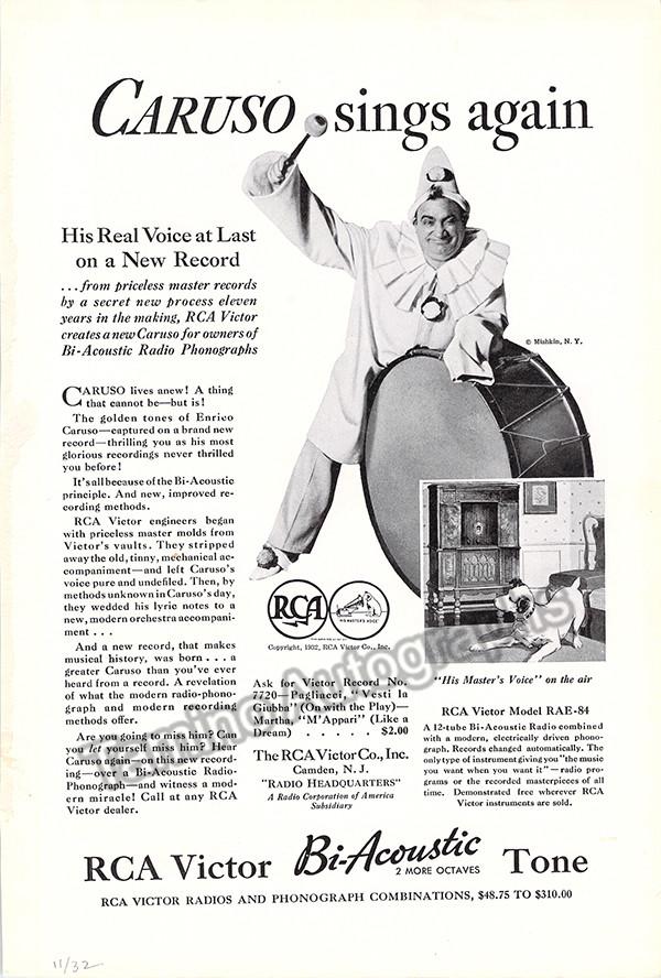 Caruso, Enrico - Signed Photo in Pagliacci + Program Clip + Vintage Ad! - Tamino