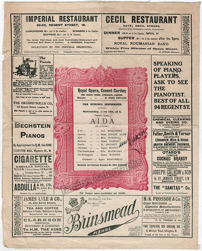 Caruso, Enrico - Signed Program Aida Covent Garden 1902
