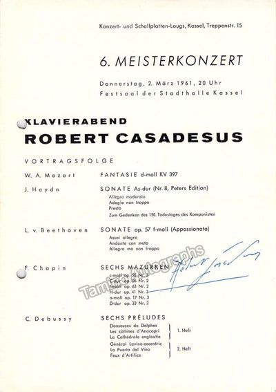 Casadesus, Robert - Signed Program Kassel 1962