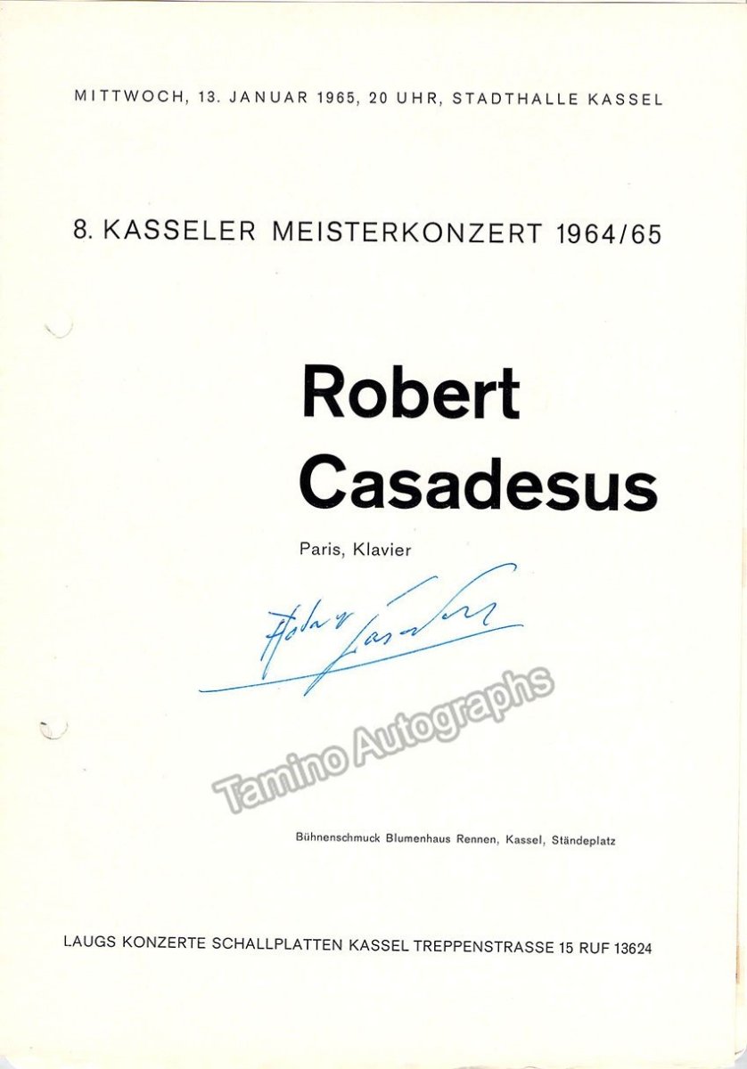Casadesus, Robert - Signed Program Kassel, Germany 1965 - Tamino