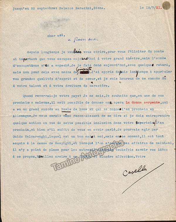 Casella, Alfredo - Autograph Letter Signed & Typed Letter Signed