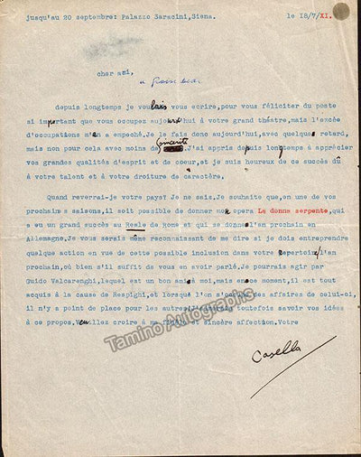 Casella, Alfredo - Autograph Letter Signed & Typed Letter Signed
