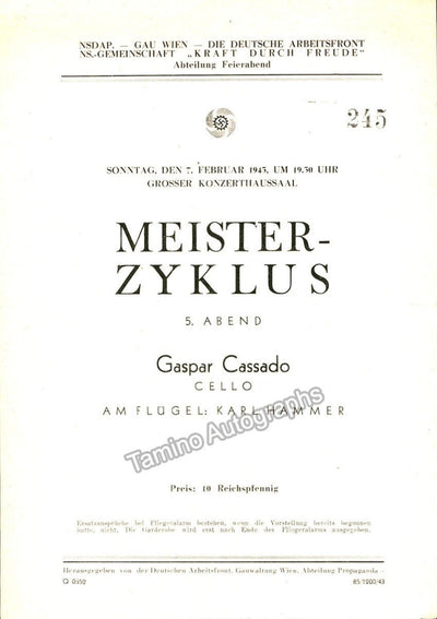 Cassado, Gaspar - Lot of 3 Programs 1938-1943