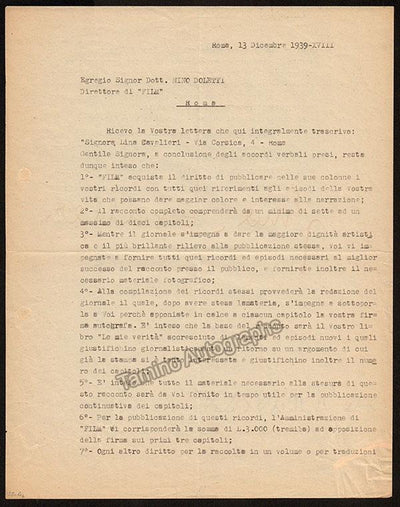 Cavalieri, Lina - Typed Letter Signed 1939
