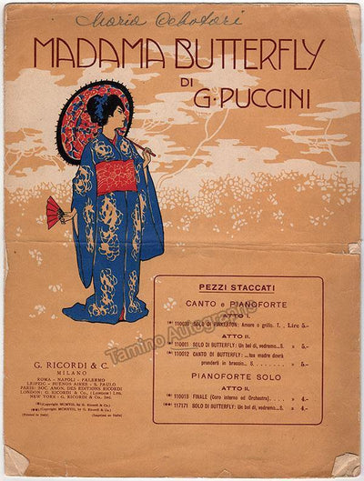 Cebotari, Maria - Signed Score of Madama Butterfly Aria