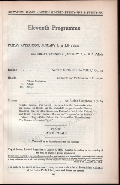 Cellists - Boston Symphony Program Lot 1924-31