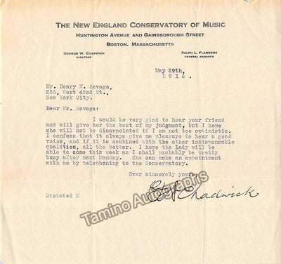Chadwick, George Whitefield - Typed Letter Signed 1916