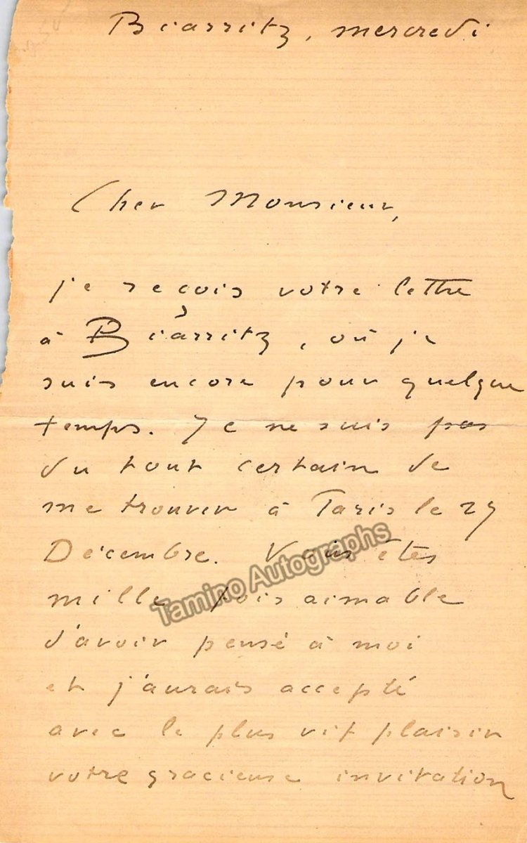 Chausson, Ernest - Autograph Letter Signed