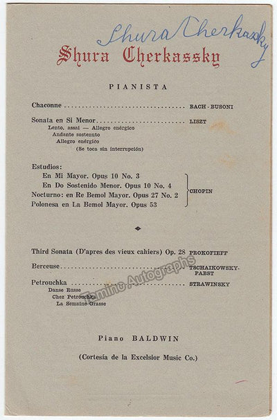 Cherkassky, Shura - Signed Program Havana 1947