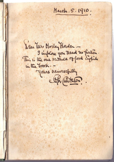 Chesterton, Gilbert Keith - Signed Book "The Ball and the Cross"