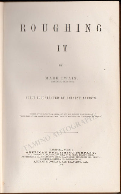 Clemens, Samuel (Mark Twain) - First Edition Book "Roughing It" 1872