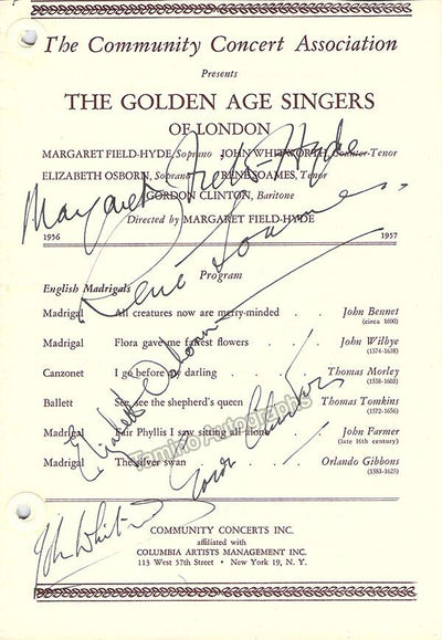 Clinton, Gordon - Field, Hyde, Margaret - Osborn, Elizabeth - Soames, Rene - Whitworth, John - Signed Program New York 1956-57