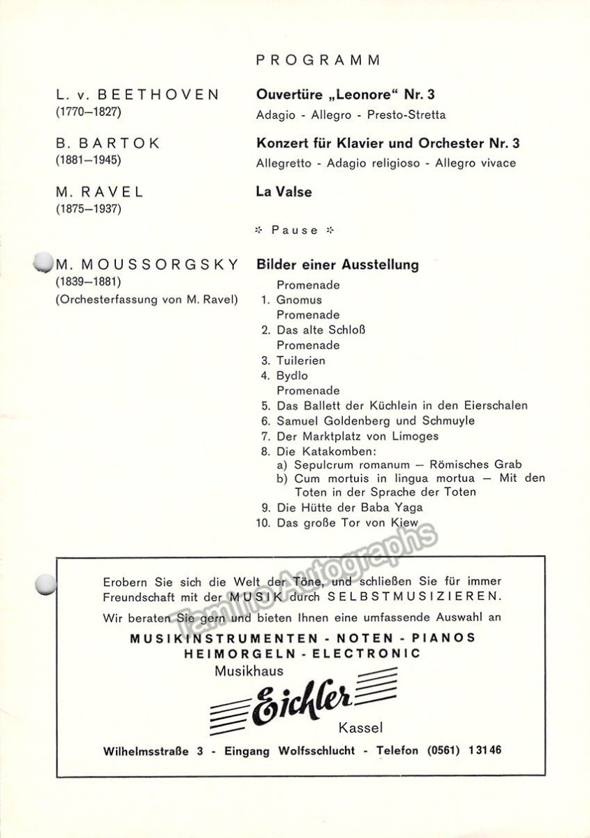 Cluytens, Andre - Glorieux, Francois - Signed Program Kassel, Germany 1967 - Tamino