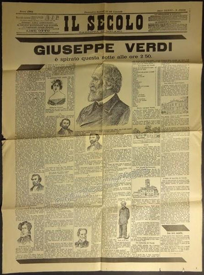 Collection of 4 Original Newspapers from Milan, Italy 1901 - Verdi´s Death Announced