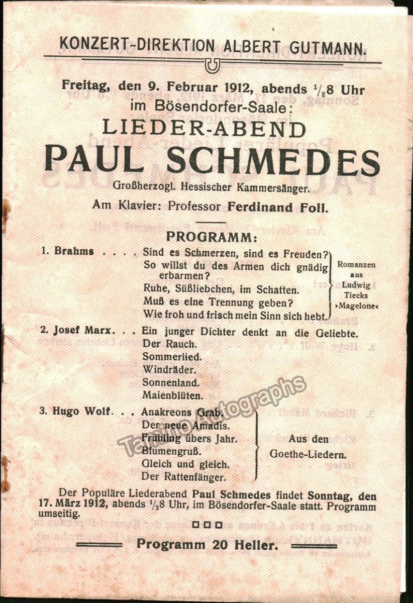 Concert Playbills Vienna 1900-1912 - Lot of 9 - Tamino