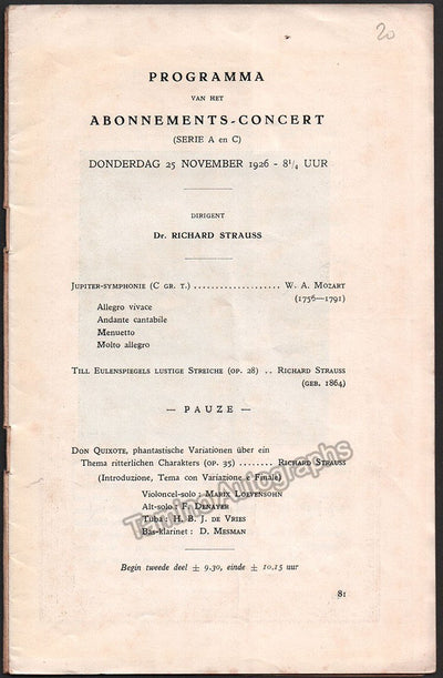 Concert Program Concertgebouw Orchestra Amsterdam 1926