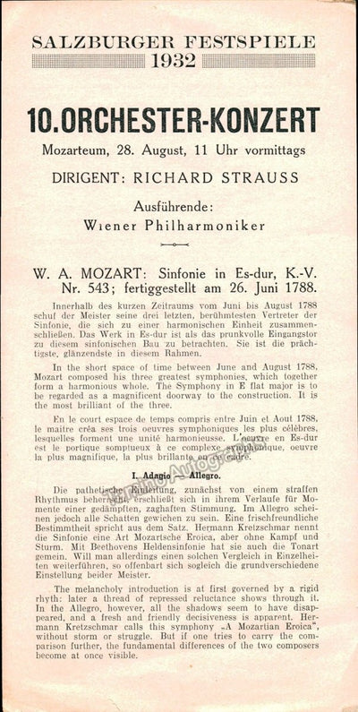Concert Program Salzburger Festival, Mozarteum Salzburg 1932
