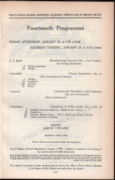 Copland, Aaron - Concert Program Boston 1927