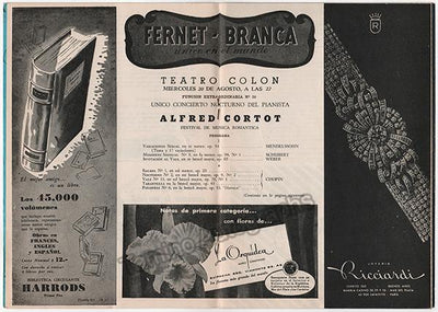 Cortot, Alfred - 2 Concert Programs - Teatro Colon, Buenos Aires, 1952
