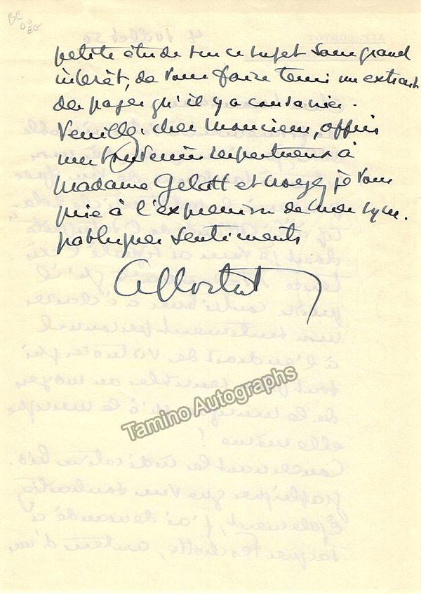 Cortot, Alfred - Autograph Letter Signed 1950 - Tamino