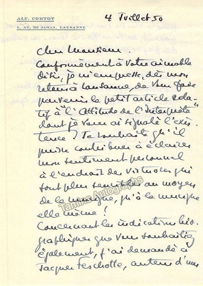 Cortot, Alfred - Autograph Letter Signed 1950