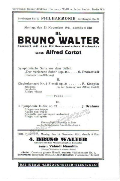 Cortot, Alfred - Concert Program 1931