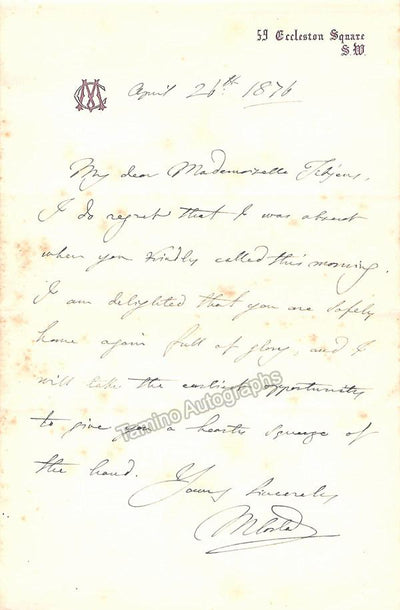Costa, Michael - Autograph Note Signed 1876
