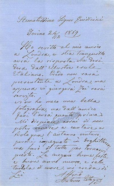 Cotogni, Antonio - Autograph Letter Signed 1869