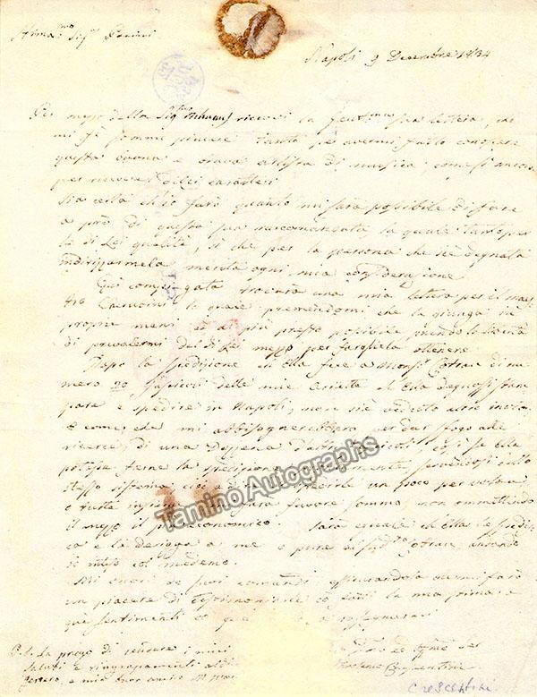 Crescentini, Girolamo - Autograph Letter Signed 1834 - Tamino