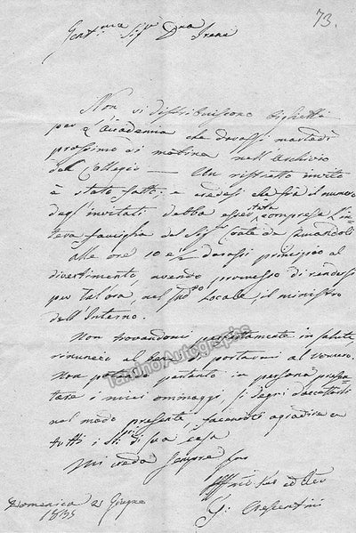 Crescentini, Girolamo - Autograph Letter Signed 1835