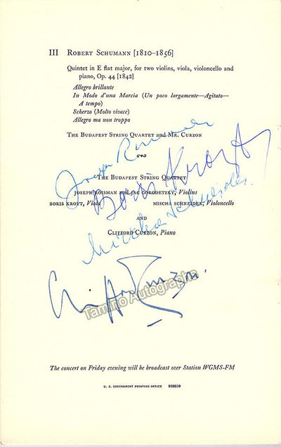 Curzon, Clifford - Budapest String Quartet - Signed Program