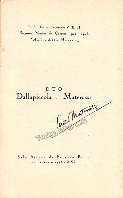 Dallapiccola, Luigi - Materassi, Sandro - Signed Program Florence 1943