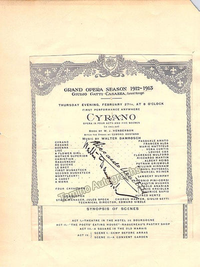 Damrosch, Walter - Martin, Riccardo - Stanley, Helen - Signed Clip New York 1913