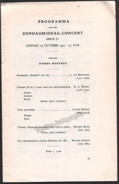 D'Aranyi, Jelly - Concert Program Amsterdam 1927