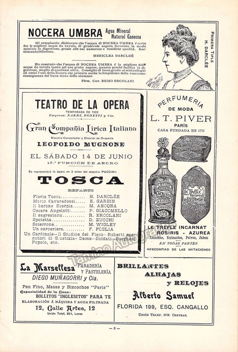 Darclee, Hariclea - Tosca Program 1902